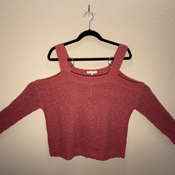 Rose Pink, Cold Shoulder / Peek-a-Boo Shoulder Sweater - Picture 1 of 3